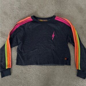 Aviator Nation Kids Dark Gray Sweatshirt with Rainbow Stripes